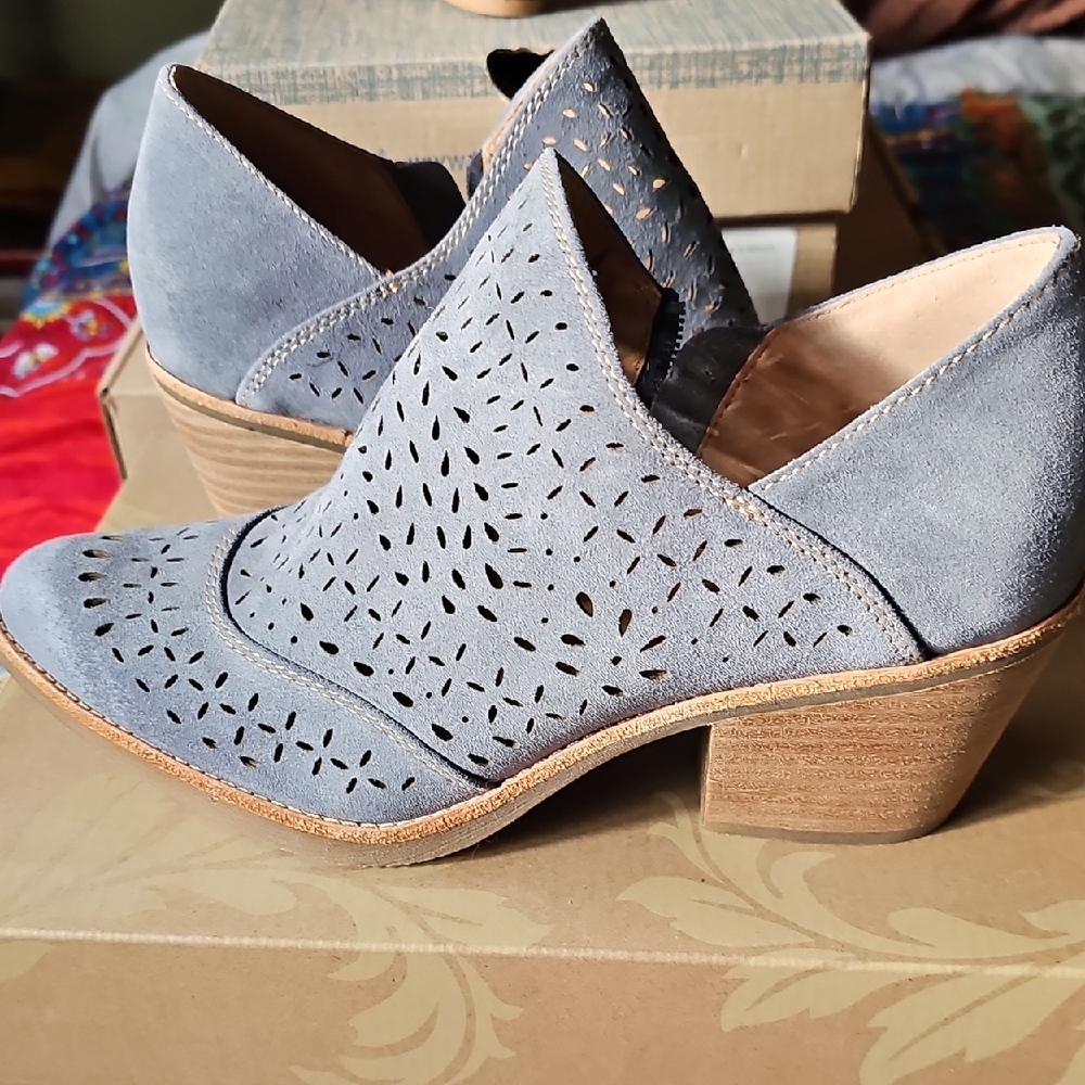 Sofft Perforated Gray Suede Ankle Booties